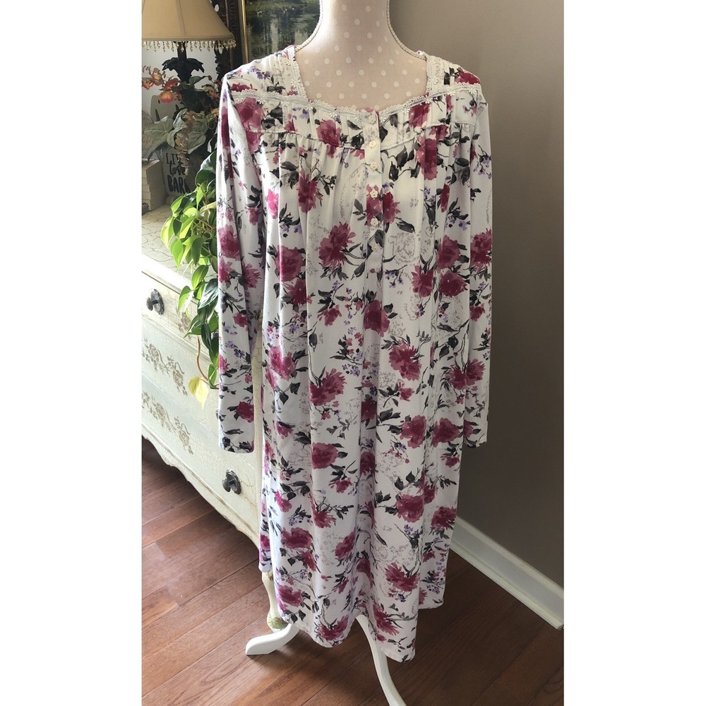 Secret Treasures Gray Pink Floral Knit Granny Nightgown Women's XL X-Large NWOT
